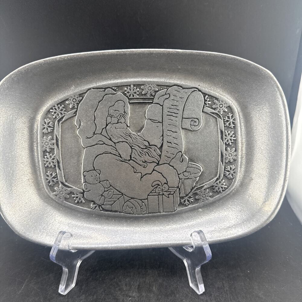 Wilton Armetale Santa List Bread Tray Pewter Christmas Serving Dish 9x6.5in